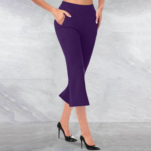 Up to 50% off Womens Plus Size Comfortable Cropped trousers Women's Elastic Waist Pocket Cropped Pants Casual Flare Trousers Summer Sport Fashionable Pants