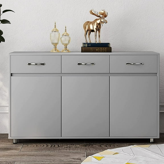 50" Wood Buffet Sideboard Kitchen Server Storage Cabinet Cupboard with 3 Drawers and 3 Doors Modern Simple Buffet Cabinet Entryway Console Side Tables for Living Room Dining Room, Gray