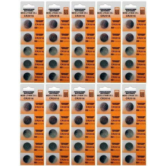 50 X Powertron CR2016 3 Volt Lithium Coin Battery button cells (10 X packs of 5)
