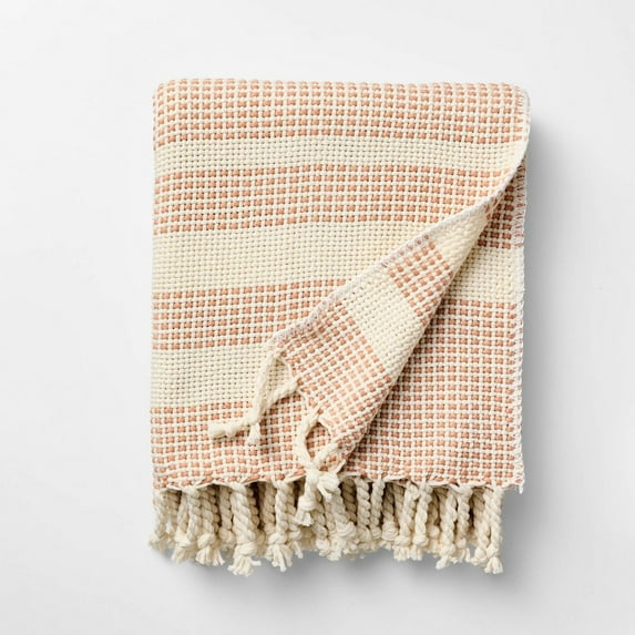 50"X60" Throw Border Stripe Woven Medium Orange And Cream - Threshold Designed