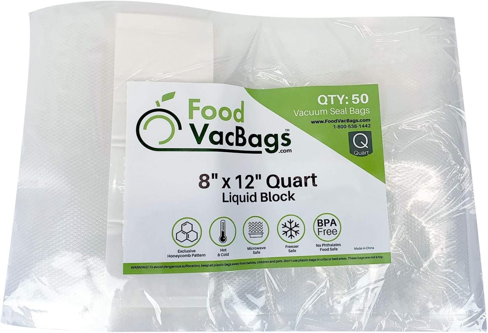 50 - YXPP 8" X 12" Liquid Block Quart Vacuum Seal Bags, Moisture Dam Barrier, Absorbent Cellulose Strip