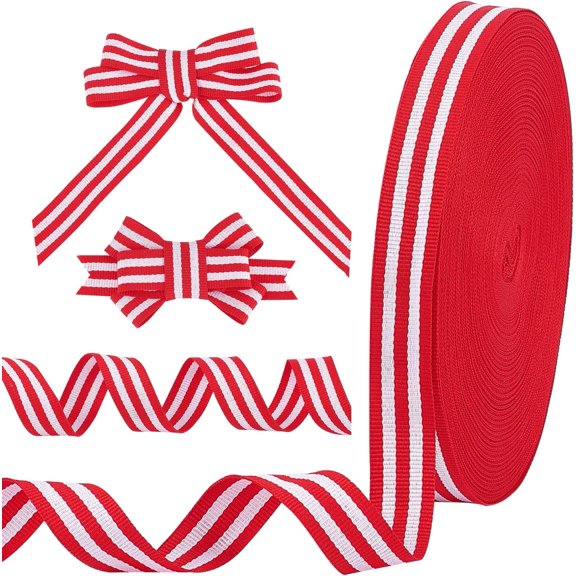 50 Yard/45.72m Red White Striped Ribbon Christmas Grosgrain Fabric Ribbon Stripe Craft Ribbon Roll for Christmas Decor Gift Wrapping Cake Wedding Floral Decoration Bows Making