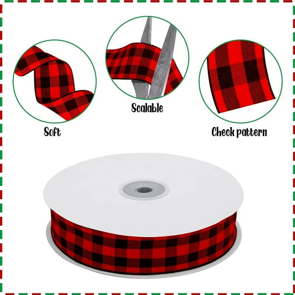 50 Yard Buffalo Plaid Ribbon,Black and Red Checked Craft Ribbon for Christmas and Gift Decoration,Plaid Ribbon,Craft Ribbon,Red,1PC