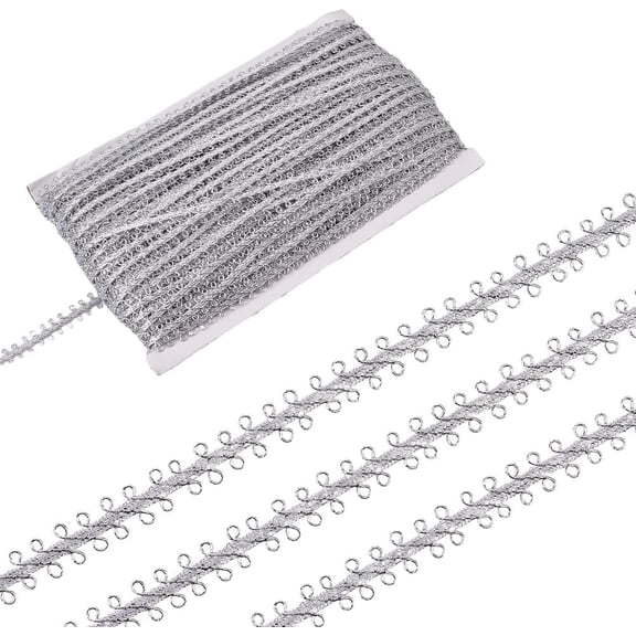 50 Yards 0.31 Inch Silver Gimp Braid Trim Metallic Shining Fringe Tassel Upholstery Weave Cord Decorative Webbing Fabric Ribbon for Sewing Jewelry Making Dress Bag Hat Decor Diy Craft Supply