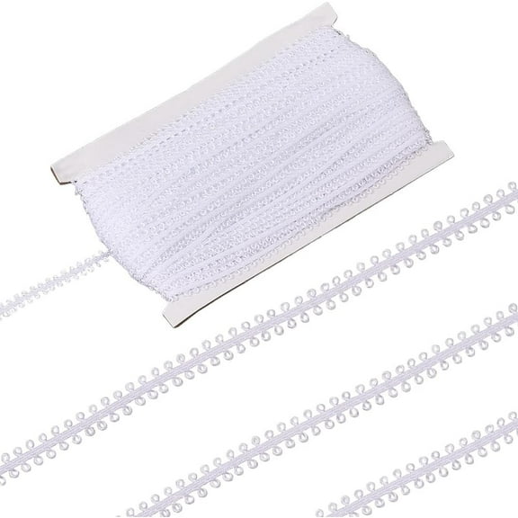 50 Yards 0.31 Inch White Gimp Braid Trim Vintage Mini Lace Fringe Upholstery Cord Polyester Decorative Webbing Fabric Ribbon for Sewing Costume Home Decoration Gift Wrapping Diy Craft Supply
