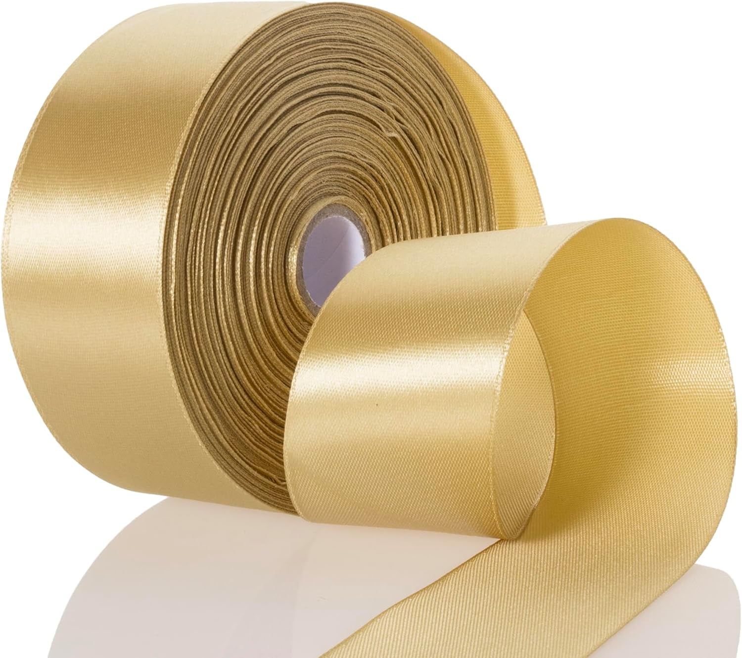 50 Yards 1 1/2 Inch Champagne Gold Satin Ribbon, Single Face Polyester ...
