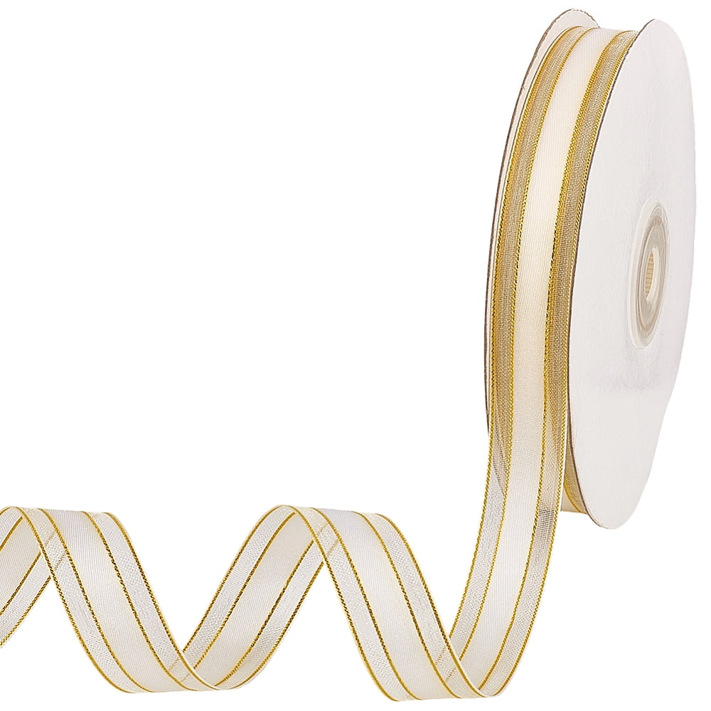 Single Yarn Ribbon 50 Yards 1/2 Inch Beige Sheer Organza Ribbon White Transparent Mesh ...