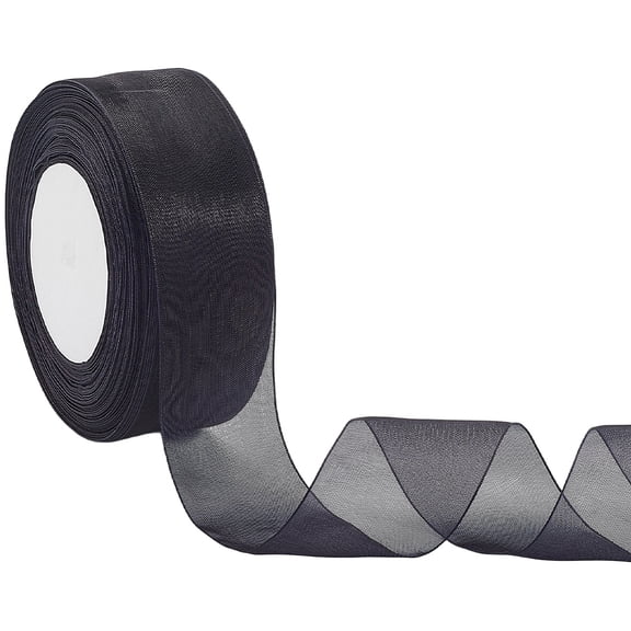 50 Yards 1.5 Inch Black Sheer Organza Transparent Ribbon Shimmer Smooth Silk Chiffon Mesh Tulle Yarn Fabric Ribbons