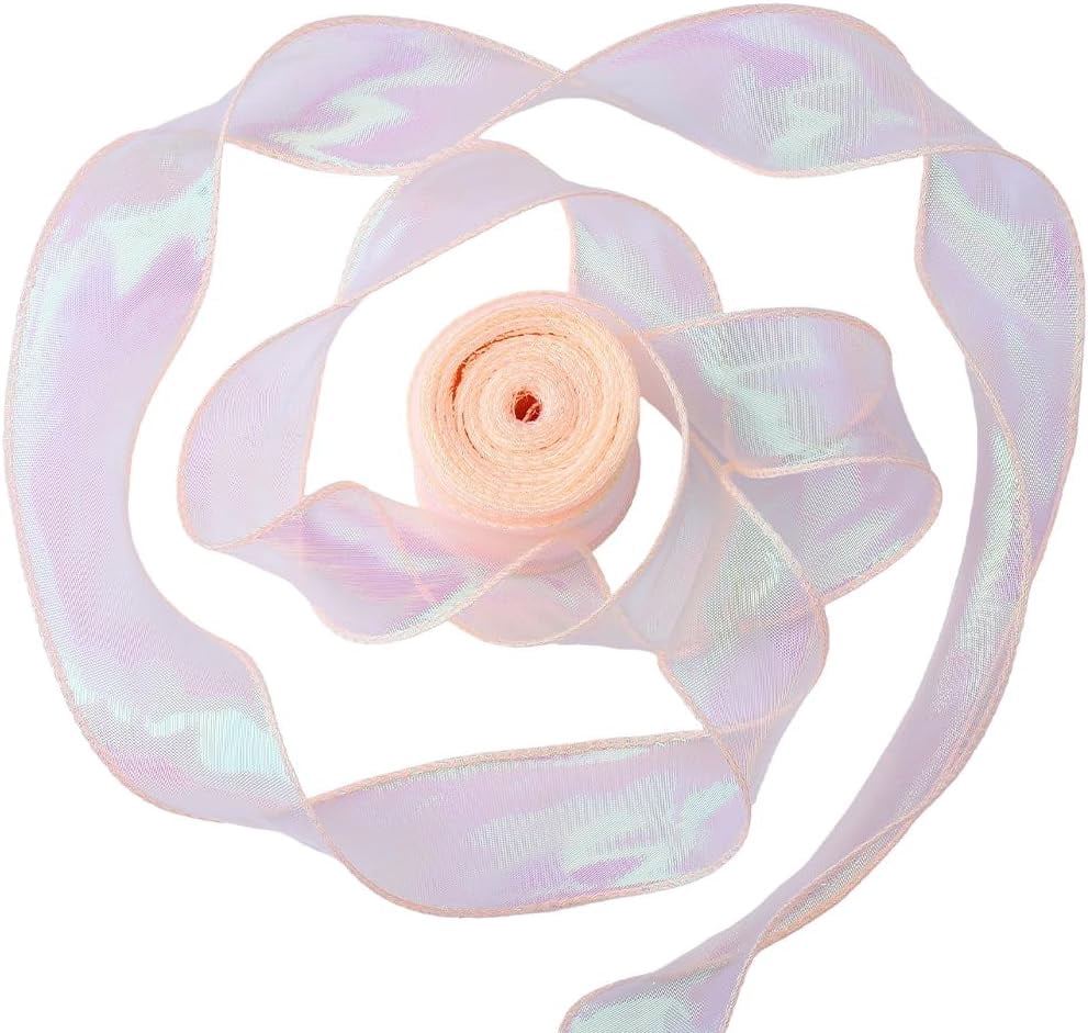 Spikly Ribbons 50 Yards 1.5 Inch Pink Iridescent Sheer Organza Fishtail Ribbon Shimmer ...