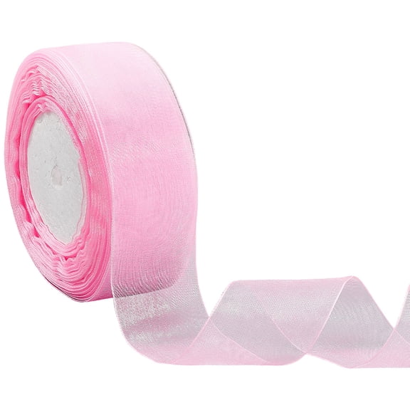 50 Yards 1.5 Inch Pink Transparent Chiffon Shimmer Fabric Ribbons Sheer Organza Silk Mesh Tulle Yarn Ribbon Bulk