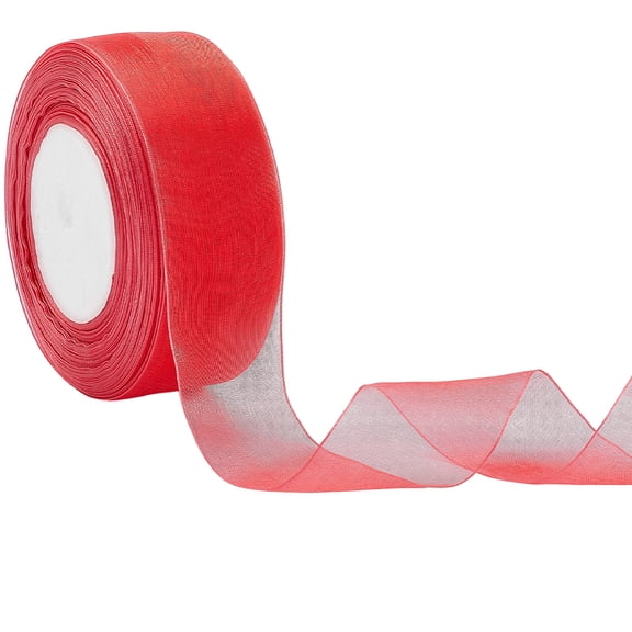 50 Yards 1.5 Inch Shimmer Silk Chiffon Mesh Tulle Yarn Transparent Fabric Ribbons Red Sheer Organza Ribbon Bulk Roll