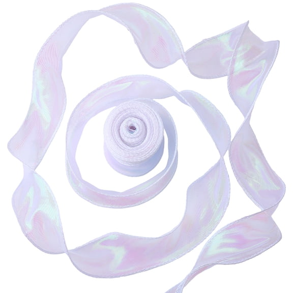 50 Yards 1.5 Inch White Iridescent Sheer Organza Fabric Ribbon Shimmer Fishtail Mesh Chiffon Laser Sparkly Yarn Transparent Ribbons Bulk DIY