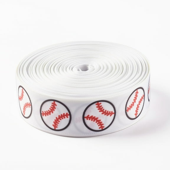 50 Yards 1 Inch Baseball Ribbons Sport Themed Grosgrain Ribbon Red White Single Face Print Satin Edge Fabric Ribbons for Wrapping