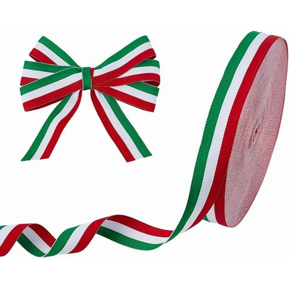 50 Yards 1 Inch Green White Red Stripe Ribbon Double Face Washable Grosgrain Italian Tricolour Patriotic Ribbon for Gift Packing Holiday Party Decorations