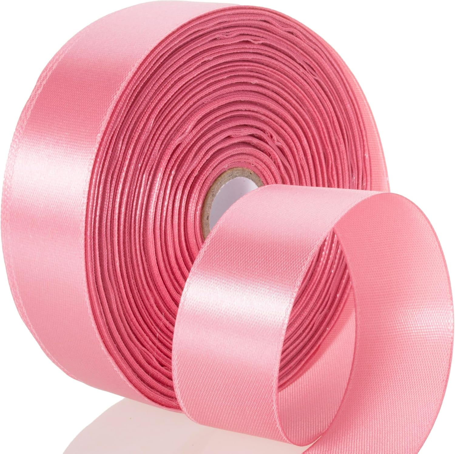 50 Yards 1 Inch Rose Gold Satin Ribbon, Single Face Polyester Solid Color Craft Fabric Ribbon for Handmade Roses, Gift Wrapping, Bouquets, Wedding, Christmas, and Party Decoration
