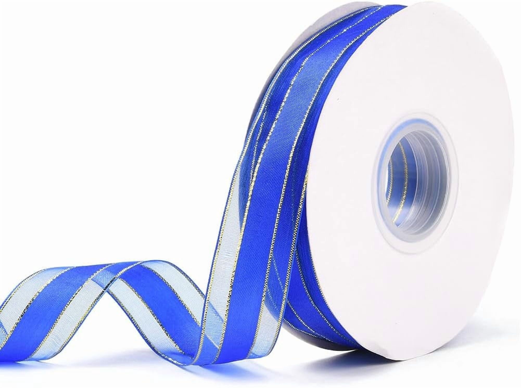 50 Yards 1 Inch Wide Blue Sheer Organza Ribbon Transparent Mesh Chiffon ...