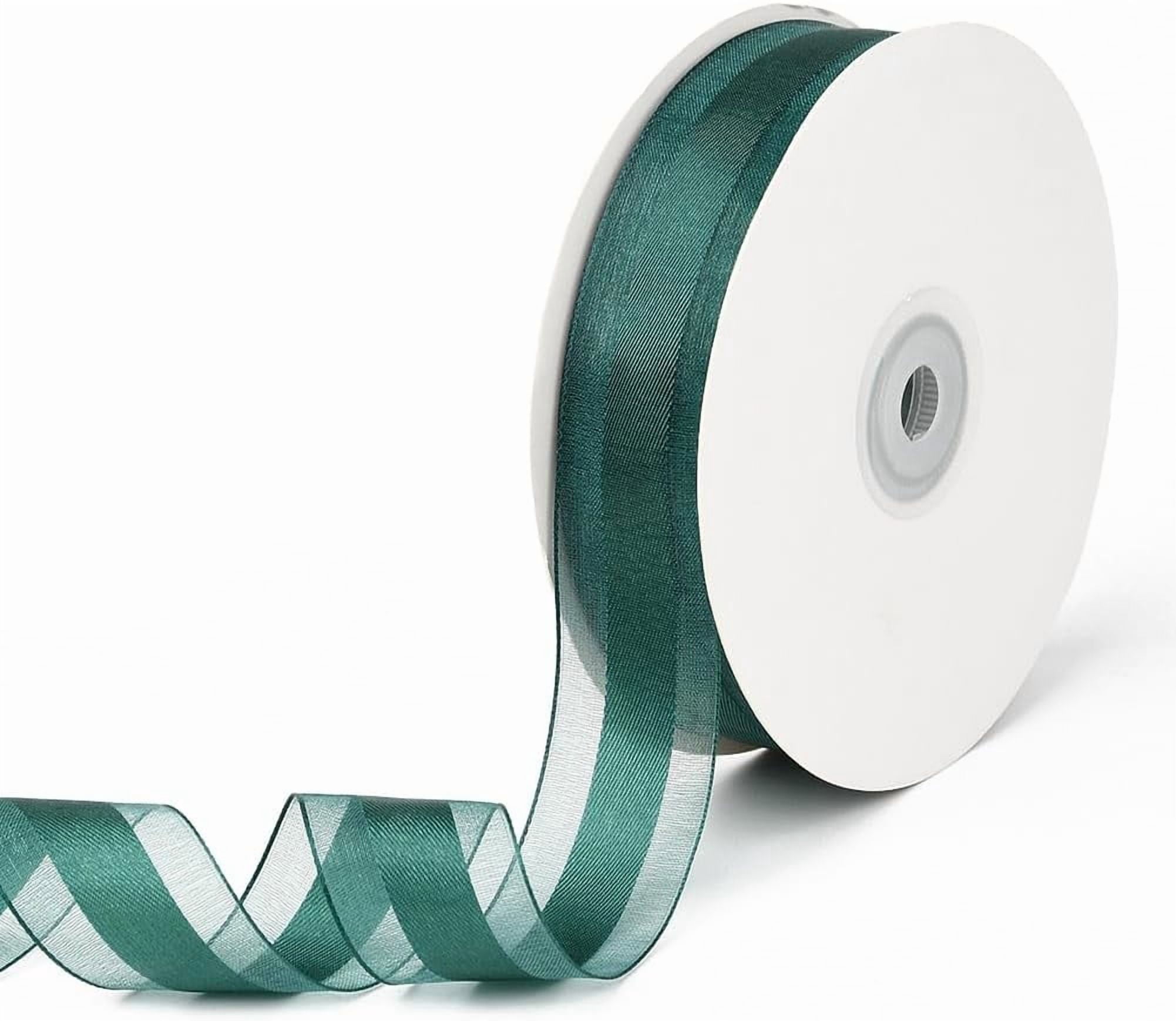 Single Yarn Ribbon 50 Yards 1 Inch Wide Dark Green Sheer Organza Ribbon Satin Edge ...