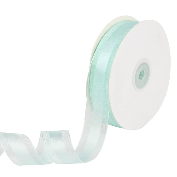 50 Yards 1 Inch Wide Light Green Sheer Ribbon Transparent Mesh Organza Chiffon Striped Voile Satin Edge Fabric Yarn Ribbons Bulk