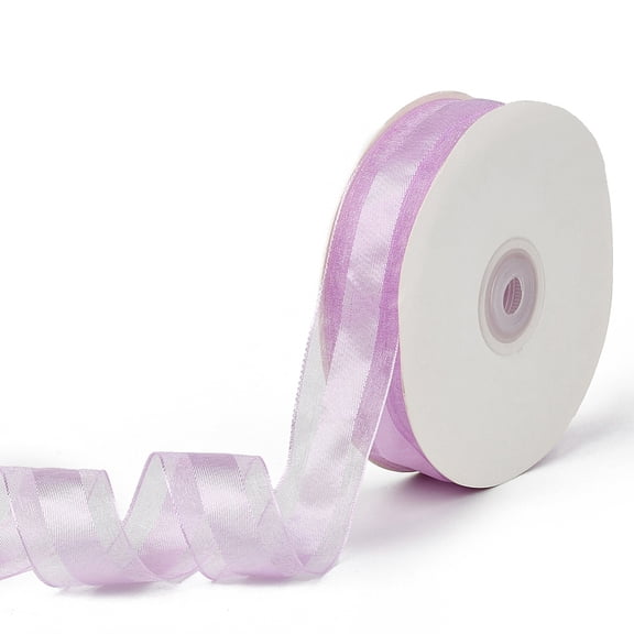 50 Yards 1 Inch Wide Light Purple Sheer Ribbon Transparent Mesh Voile Chiffon Satin Organza Edge Fabric Yarn Ribbons Bulk with spool