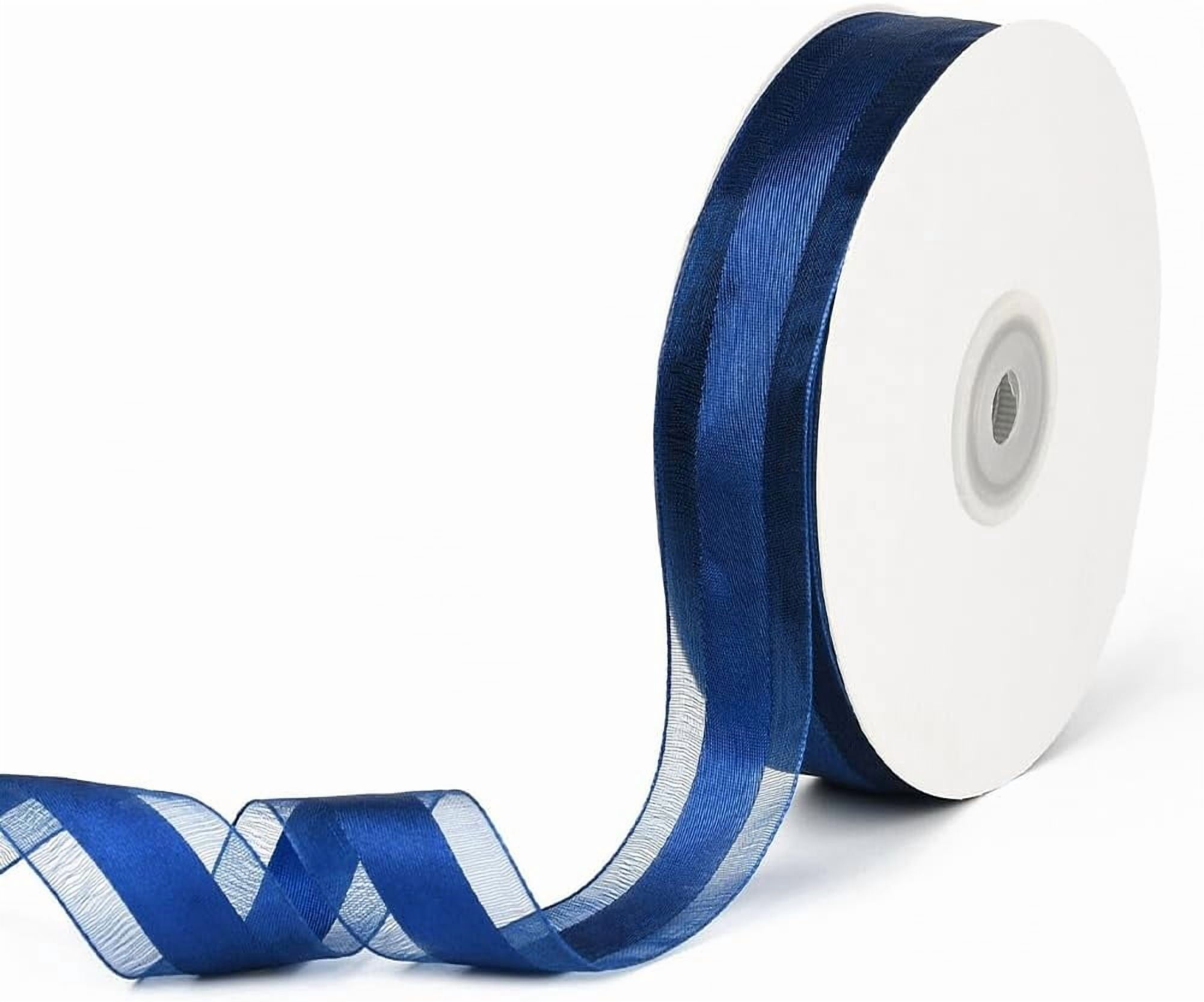 Single Yarn Ribbon 50 Yards 1 Inch Wide Navy Blue Organza Edge Ribbon Transparent Voile ...