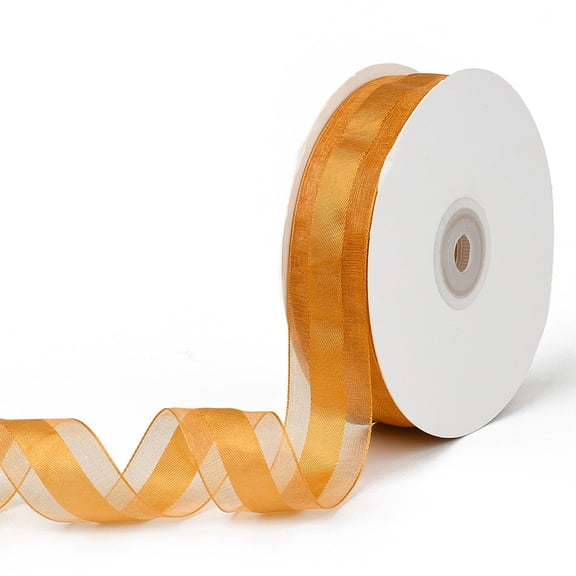 50 Yards 1 Inch Wide Orange Sheer Organza Ribbon Satin Edge Transparent Mesh Chiffon Voile Striped Fabric Yarn Ribbons Bulk