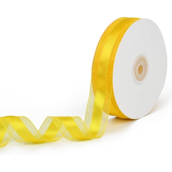 50 Yards 1 Inch Wide Yellow Sheer Ribbon Transparent Mesh Chiffon Voile ...