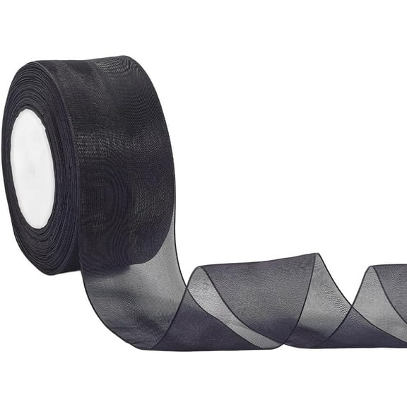 50 Yards 2 Inch Wide Black Sheer Organza Chiffon Ribbon Transparent Silk Smooth Mesh Tulle Yarn Fabric Ribbons Roll for Sewing Making Crafts Gift Wrapping Bouquets Invitation Home Decor DIY