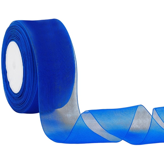 50 Yards 2 Inch Wide Blue Sheer Organza Ribbon Silk Shimmer Transparent Chiffon Mesh Tulle Yarn Fabric Ribbons Roll