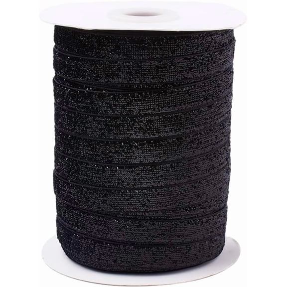 50 Yards 3/8 Inch Black Metallic Velvet Ribbon Sparkle Sequin Paillette Trim Single Face Narrow Shimmer Fabric Ribbons for Sewing Making Wedding Home Decoration Wreath DIY Craft Supply