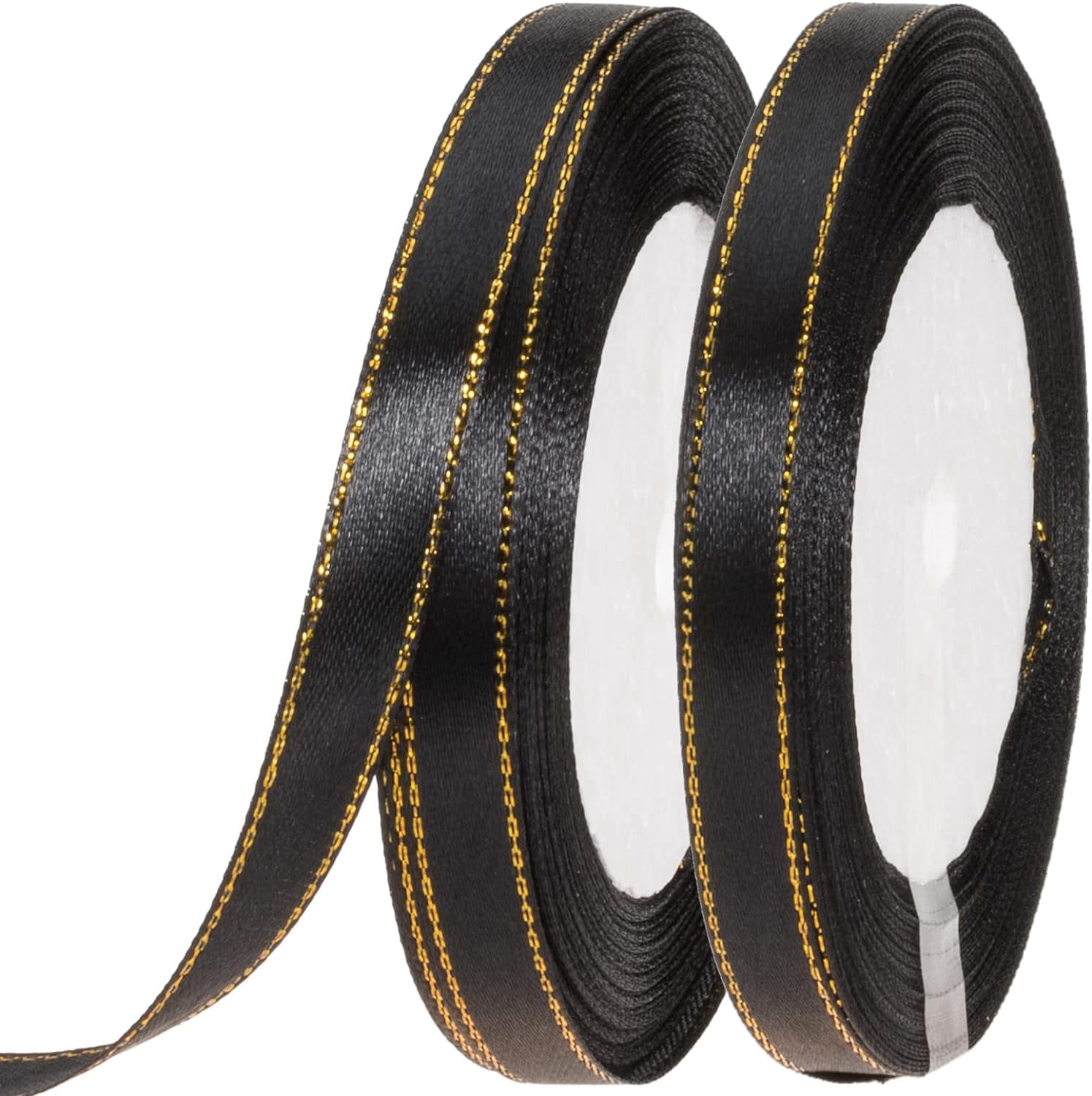 50 Yards 3/8 Inch Black Satin Ribbon with Gold Edges, Gold Border ...