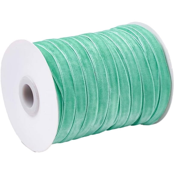 50 Yards 3/8 Inch Light Green Velvet Fabric Ribbon Soild Vintage Thin Single Faced Soft Ribbons Bulk Roll with Spool for Sewing Making Crafts Gift Wrapping Wreath Flower Bouquet DIY Supply for DIY