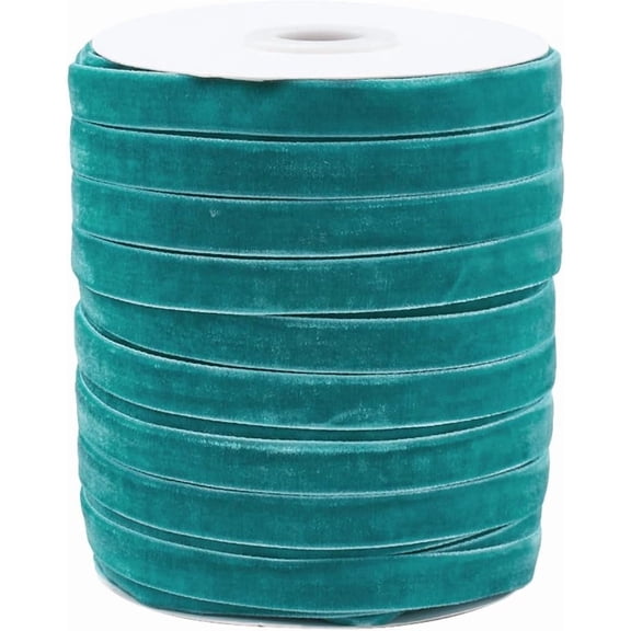 50 Yards 3/8 Inch Light Sea Green Thin Velvet Ribbon Roll Soft Single Faced Crushed Velvet Fabric Vintage Ribbons with Spool for DIY Wreath Decor Invitations Bows Bouquets Gift Wrapping DIY