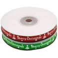 thumbnail image 1 of 50 Yards 3/8 Inch Merry Christmas Printing Grosgrain Ribbon Christmas Red and Green Ribbons 25 Yards/Spool X 2 Spools (Red+Green), 1 of 3