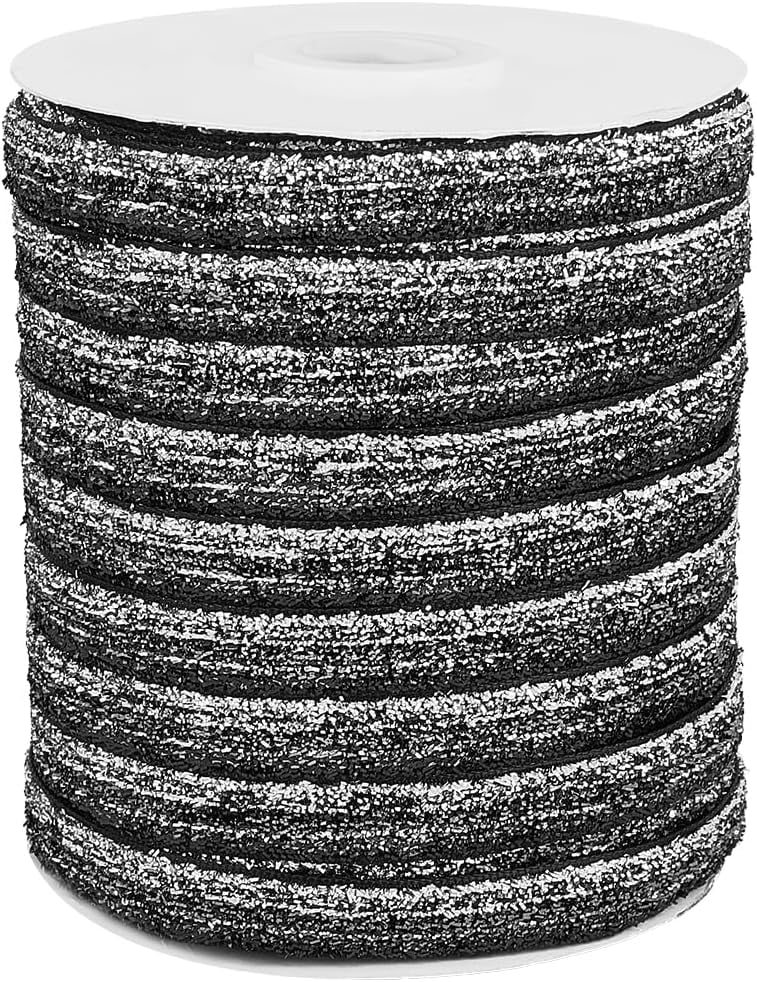 50 Yards 3/8 Inch Sequin Ribbon Black Metallic Glitter Velvet Ribbon ...