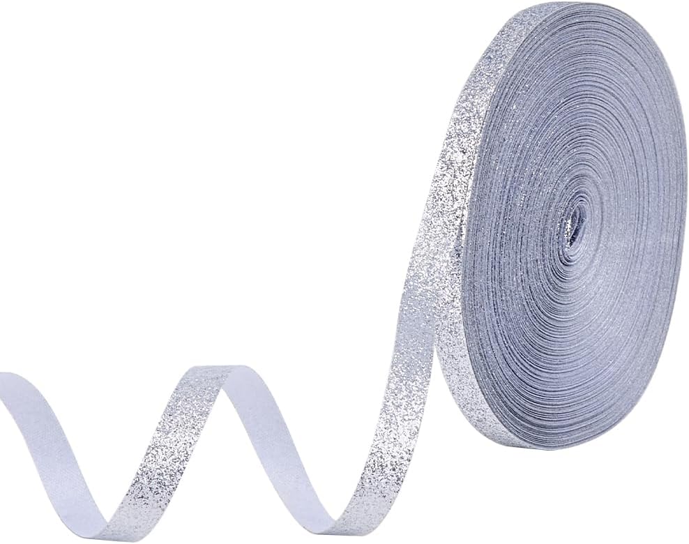Spikly Ribbons 50 Yards 3/8 Inch Silver Metallic Glitter Shiny Ribbon Thin Cut Edge ...