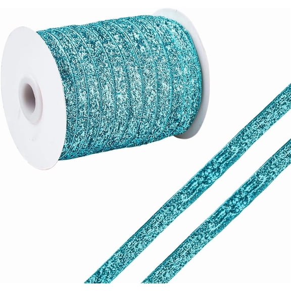 50 Yards 3/8 Inch Turquoise Sequin Trim Light Blue Metallic Glitter Trim Single Sided Thin Sparkly Ribbons Bundle Rolls with Spool for Crafts Gift Wrapping Sewing Christmas Headbands DIY diy