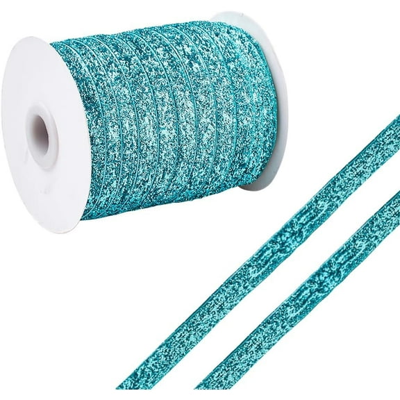 50 Yards 3/8 Inch Turquoise Sequin Trim Light Blue Metallic Glitter Trim Single Sided Thin Sparkly Ribbons Bundle Rolls with Spool for Crafts Gift Wrapping Sewing Christmas Headbands DIY DIY
