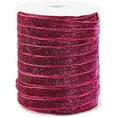 thumbnail image 1 of 50 Yards(45.72m) Single Face Sparkle Ribbon 3/8inch Wide Deep Pink Metallic Glitter Ribbon Velvet Trim Polyester Nylon Ribbon Roll for Christmas Tree Wreaths Decor Gift Wrapping, 1 of 1