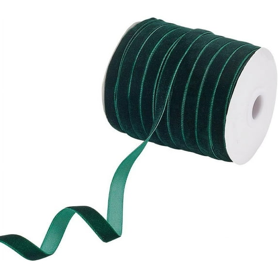 50 Yards(45.72m) Single Face Velvet Ribbon 10mm Wide Dark Green Vintage Velvet Trim Trimming Satin Ribbon Rolls Polyester Single Face Spool for Wedding Holiday Gift Wrapping Sewing