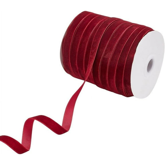 50 Yards(45.72m) Single Face Velvet Ribbon 10mm Wide Dark Red Vintage Velvet Trim Trimming Satin Ribbon Rolls Polyester Single Face Spool for Wedding Holiday Gift Wrapping Sewing