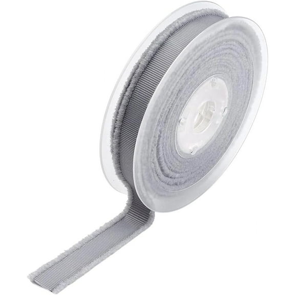50 Yards 5/8 Inch Fringe Edge Ribbon Gray Tassel Grosgrain Ribbon Soild Polyester Frayed Fabric Ribbons Bulk Rolls with Spool