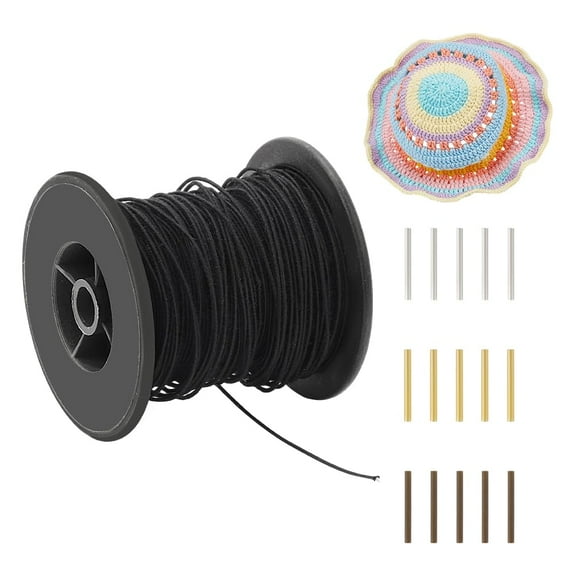 50 Yards Black Floral Wires 18 Gauge Cotton Covered Millinery Wire with 90 Pcs Brass Crimp Tube Beads Iron Stem Wires for Florist Crafts Making Sewing Supplies Brim Making Accessories Black