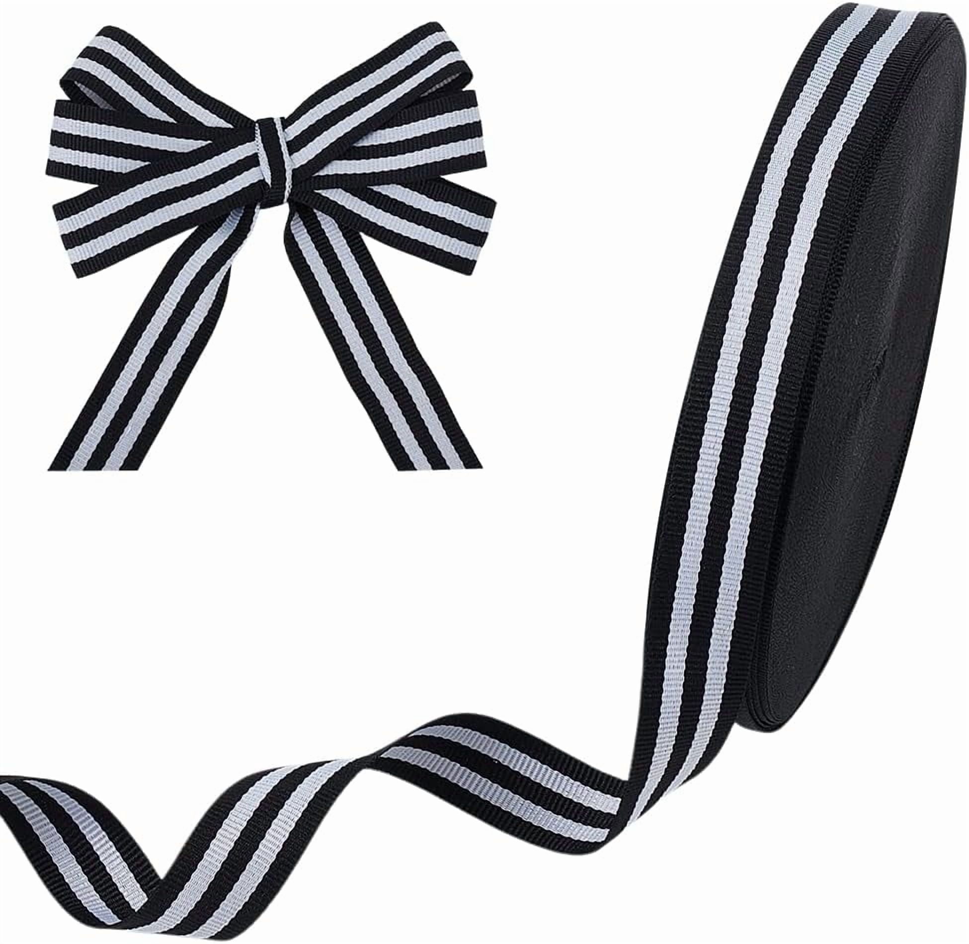 50 Yards Black Striped Fabric Grosgrain Ribbon 3/4 Inch Wide Black and ...