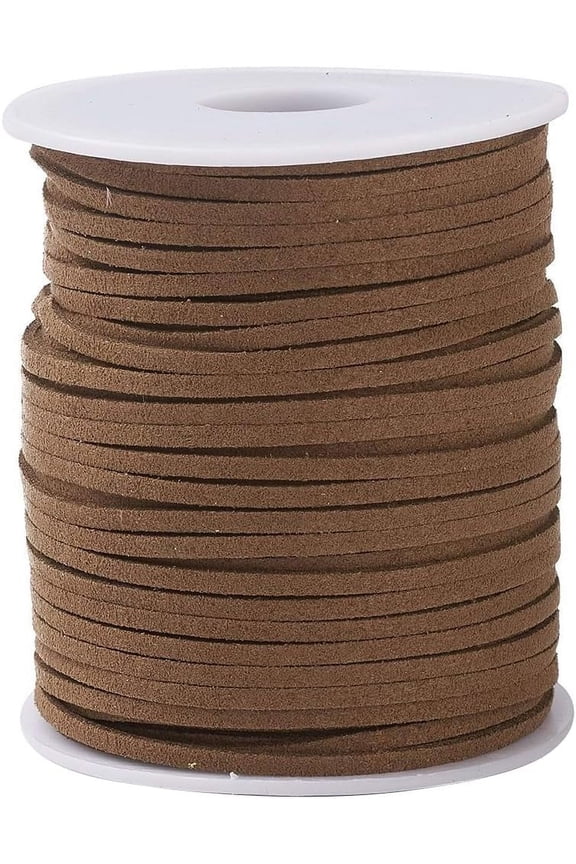 50 Yards Brown Suede Leather Rope String Suede Cord 2.5mm Coffee Flat Korean Braiding String Rope with Roll Spool for Jewelry Making Necklace Bracelet Crafts Beading Diy Crafts Supplies
