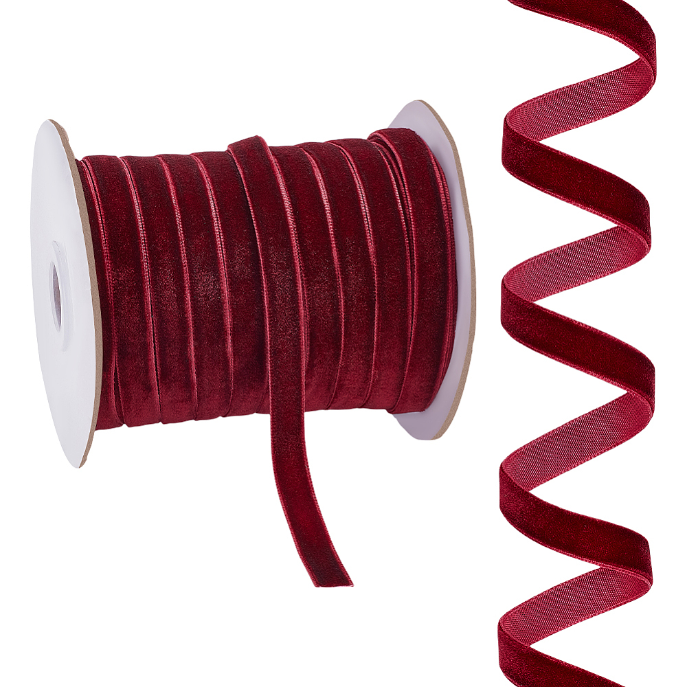 50 Yards Burgundy Velvet Ribbon Single Face Satin Ribbon 3/8 Inch Wide ...