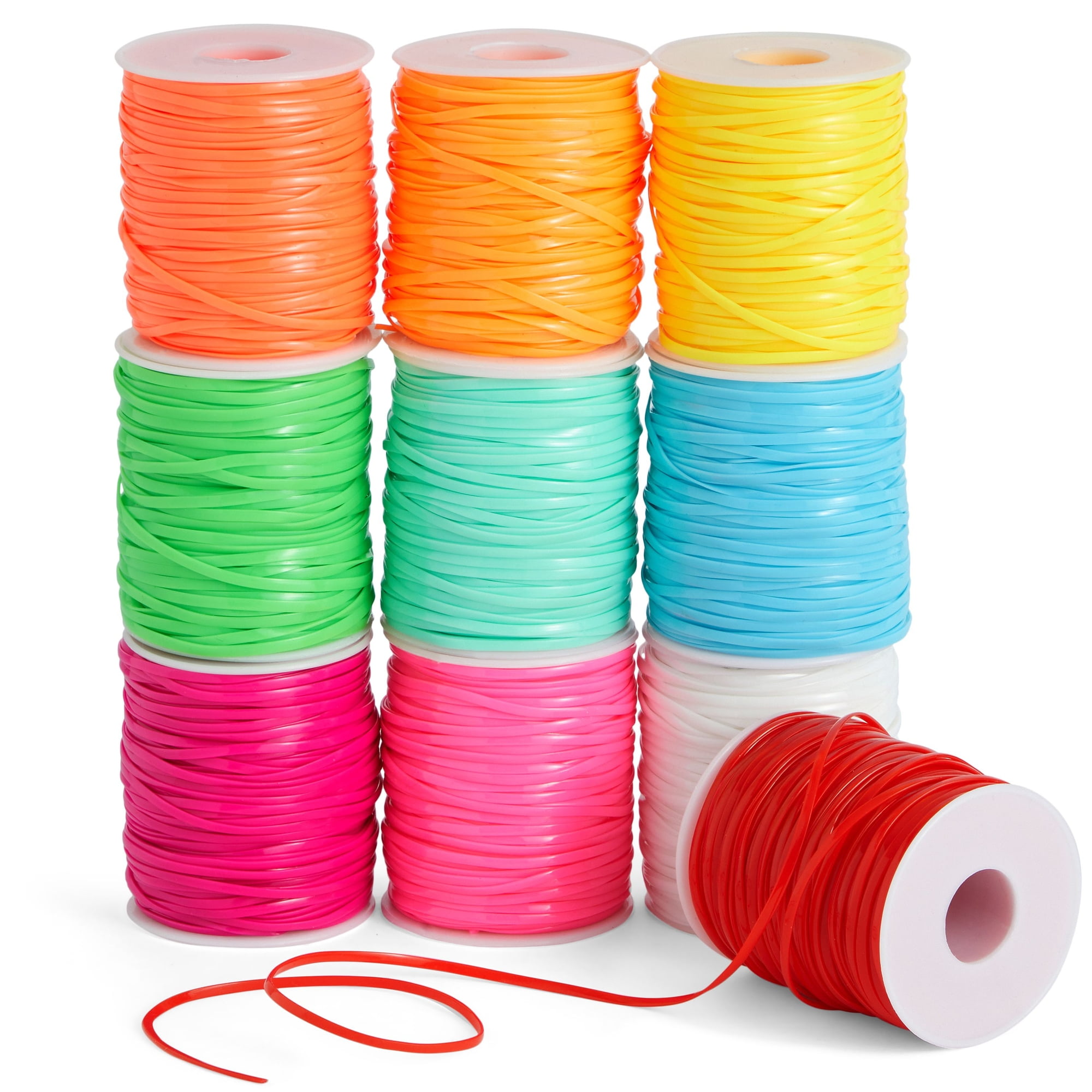 50 Yards Each Lanyard String, Gimp String in 10 Assorted Neon Colors for  Bracelets, Anklets, Necklaces, Boondoggle Keychains, Plastic Lacing Cord  for
