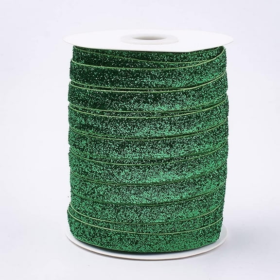 50 Yards Glitter Sparkle Ribbon 3/8 inch Green Sparkle Ribbon Sewing Craft Trim Polyester Glitter Ribbon for Gifts Wrapping Cards Crafts Wreaths Holiday Party Home Christmas Decoration