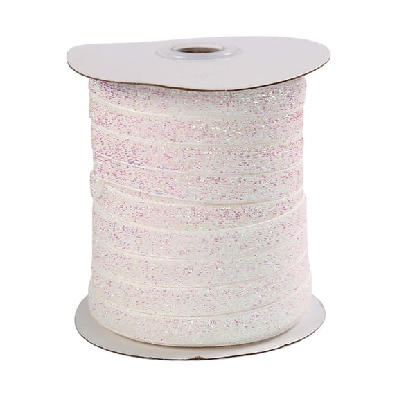 50 Yards Glitter White Wired Christmas Ribbon, 0.39 Inch Wide Sparkly Craft Ribbon for DIY Bows Wreath Gift Wrapping Xmas Tree Wedding Party Clothing Accessory Decorations