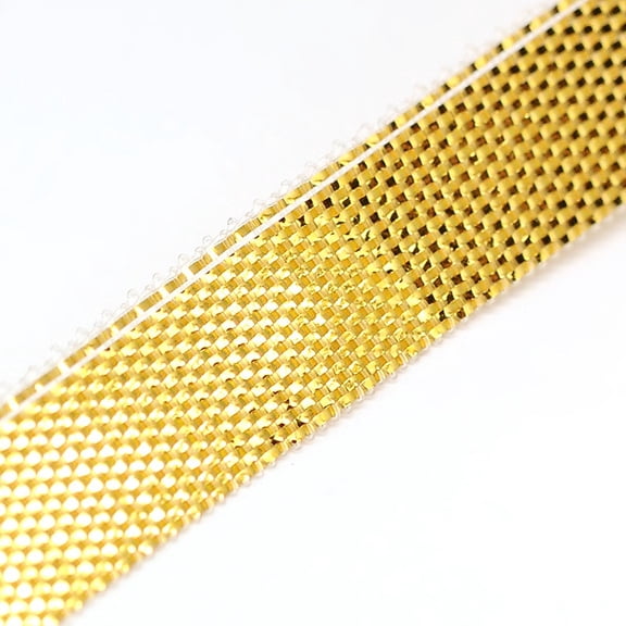 50 Yards Gold Metallic Mesh Ribbon Glitter Christmas Ribbon Trim Sparkly Soild Polyester Ribbons Wired Bulk Roll with Spool for Sewing Making Crafts