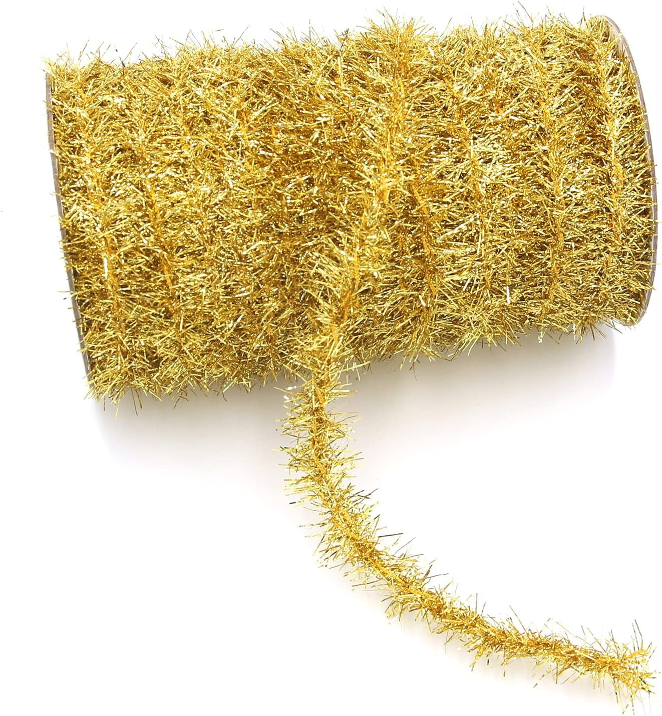 50 Yards Golden Glitter Metallic Christmas Tinsel Garland Festive